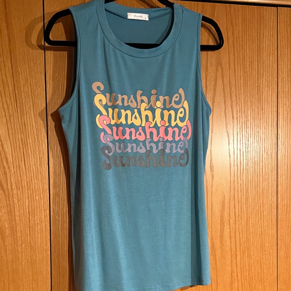 Women's Teal Sunshine Graphic Muscle Tee